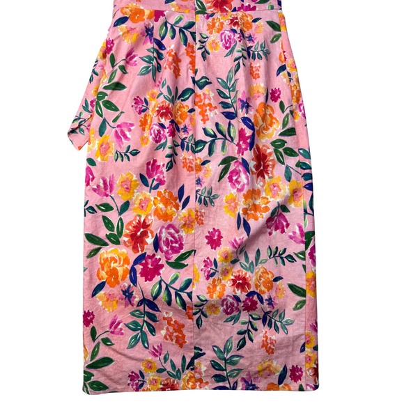 LOVERS + FRIENDS Orchid Dress Sunset Floral Wrap Midi Dress Linen Blend Medium - Picture 14 of 14